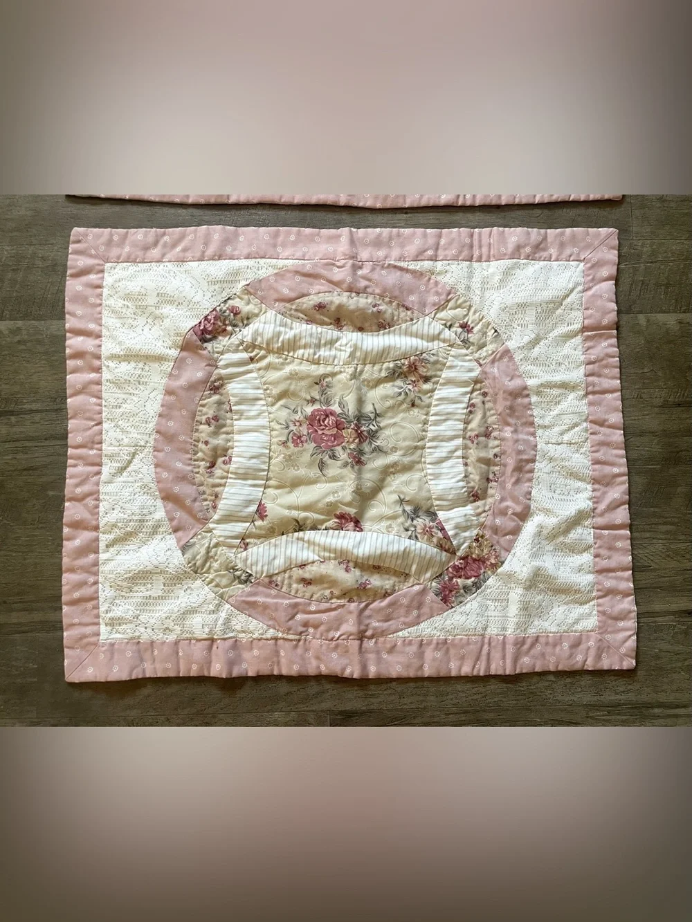 Vintage Shams Set of 2 Double Wedding Ring Quilted Pink Cotton Blend Standard Sz